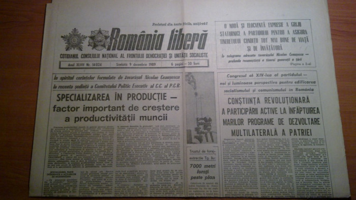 ziarul romania libera 9 decembrie 1989