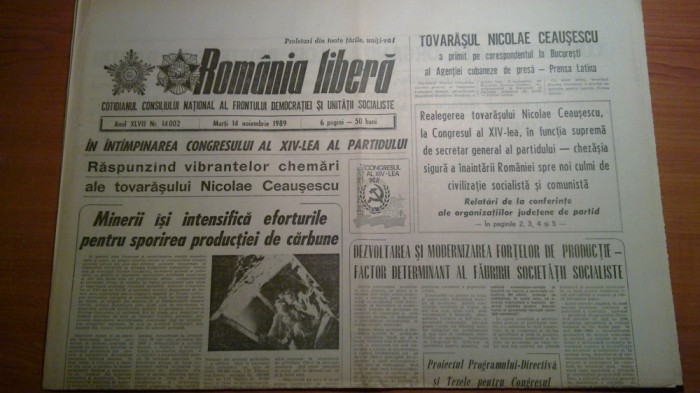 ziarul romania libera 14 noiembrie 1989
