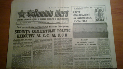 ziarul romania libera 8 aprilie 1989 -sedinta comitetuluipolitic executiv al PCR foto