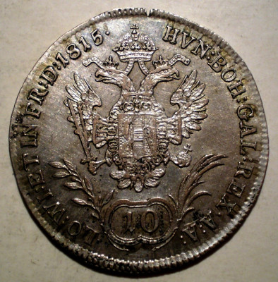 C.388 AUSTRIA FRANZ I 10 KREUZER 1815 A XF ARGINT 3,9g foto