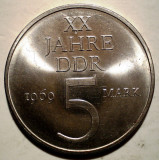 5.444 GERMANIA RDG DDR ANIVERSARE 20 ANI 5 MARK 1969 XF/AUNC CU/NI RARA, Europa, Cupru-Nichel