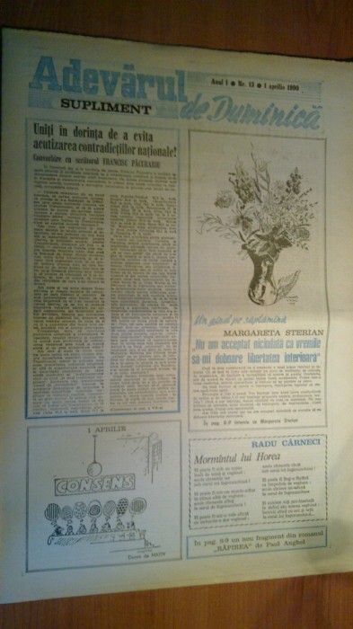 ziarul adevarul de duminica 1 aprilie 1990