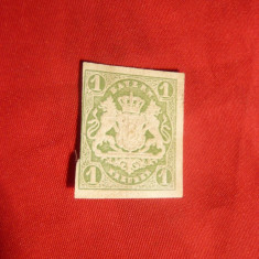 Timbru 1 Kr. verde nedant. 1867 Bavaria , fara guma