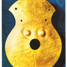 carte postala(ilustrata)-ARHEOLOGIE-Idol mare din aur tezaurul de la Maigrad jud. Salaj