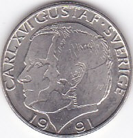 Moneda Suedia 1 Krona 1991D - KM#852a XF foto