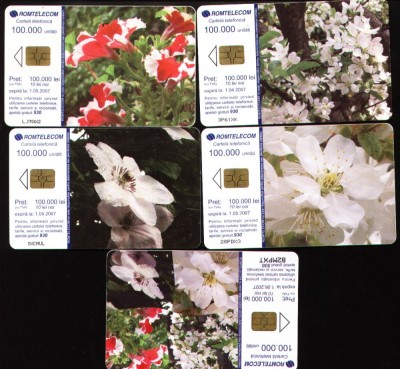 Set de 5 cartele telefonice romtelecom Flori puzzle, 2005 foto