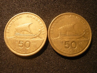SET 2 mon. Grecia:50 Dr.1988 ,1992 ,bronz ,cal.F. Buna foto