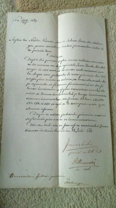 document in limba romana 1871