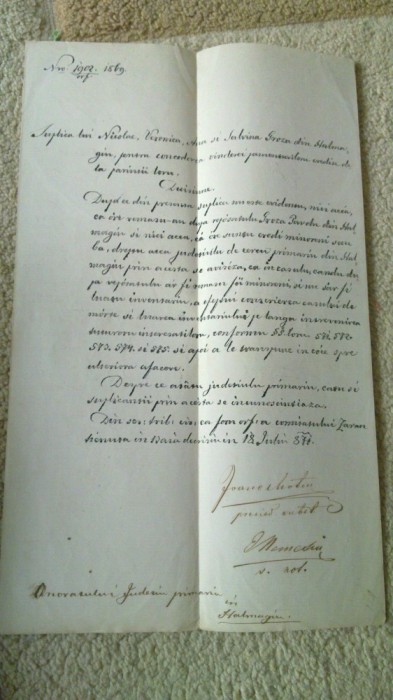 document in limba romana 1871