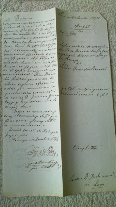 document in limba romana 1871
