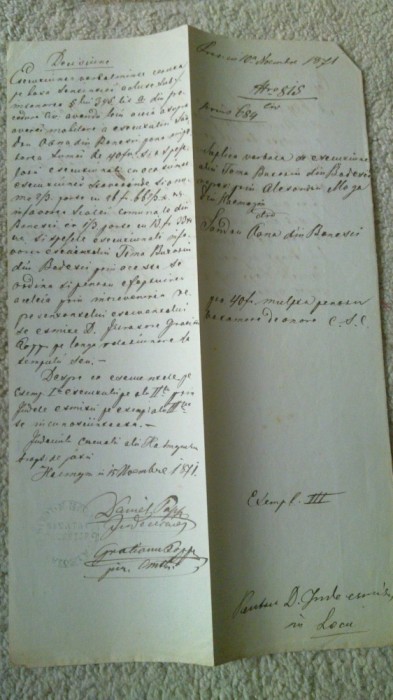 document in limba romana 1871