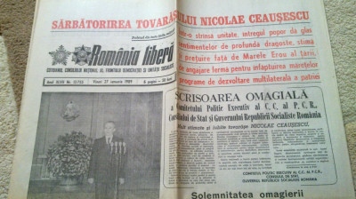 ziarul romania libera 27 ianuarie 1989 (ziua de nastere a lui ceausescu) foto