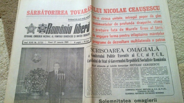 ziarul romania libera 27 ianuarie 1989 (ziua de nastere a lui ceausescu)