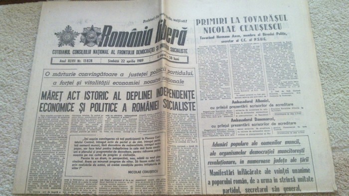 ziarul romania libera 22 aprilie 1989