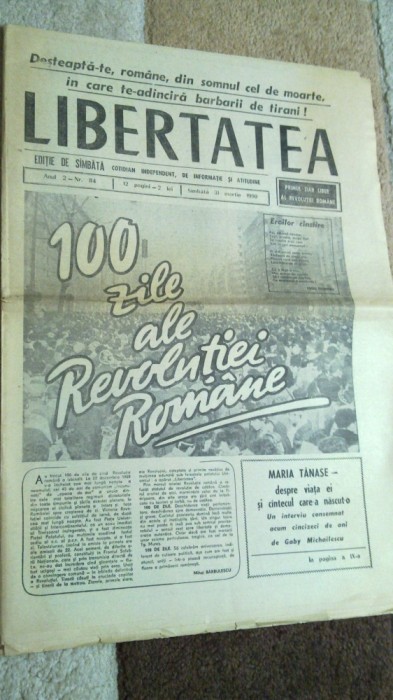 ziarul libertatea 31 martie 1990 (100 de zile de la revolutie )