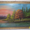 tablou inramat, pictat in ULEI pe suport lemnos ( placaj), reprezentand un peisaj de toamna