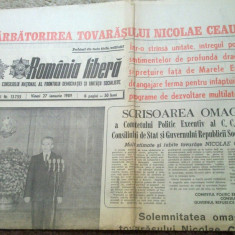 ziarul romania libera 27 ianuarie 1989-sarbatorirea lui nicolae ceausescu