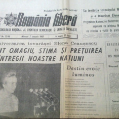 ziarul romania libera 7 ianuarie 1987 (ziua de nastere a elenei ceausescu )