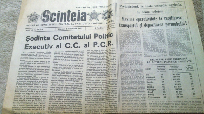 ziarul scanteia 6 octombrie 1982-sedinta comitetului politic executiv al PCR