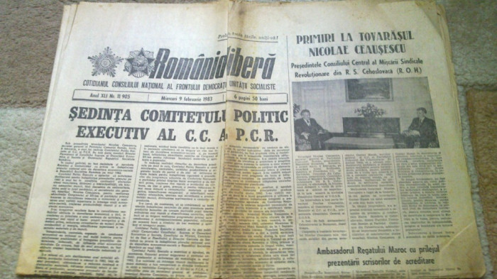 ziarul romania libera 9 februarie 1983-sedinta comitetului politic al CC al PCR