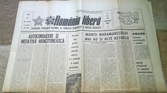 ziarul romania libera 30 septembrie 1982-art. despre muntii maramuresului