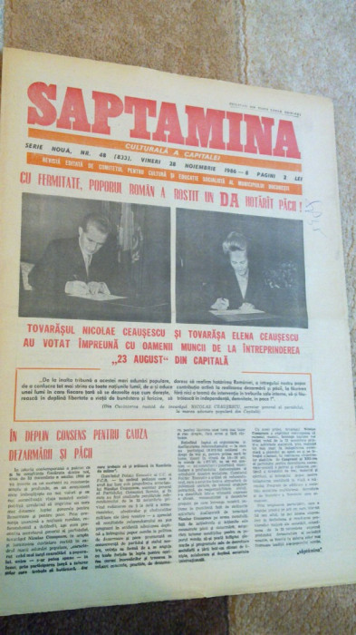 ziarul saptamana 28 noiembrie 1986-ceausescu a votat la intreprinderea 23 august