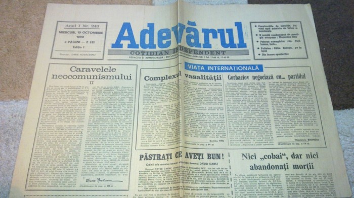 ziarul adevarul 10 octombrie 1990