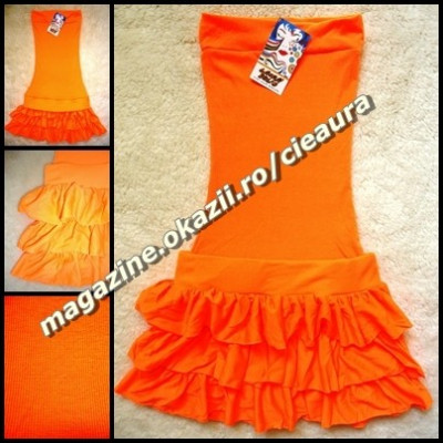 ROCHIE ROCHITA MINI ORANGE ROZ NEON FARA BRETELE 3 VOLANE 100% BUMBAC VARA PLAJA foto