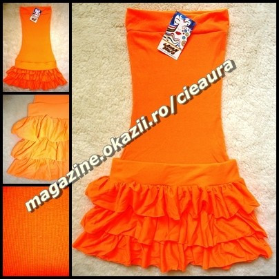 ROCHIE ROCHITA MINI ORANGE ROZ NEON FARA BRETELE 3 VOLANE 100% BUMBAC VARA PLAJA