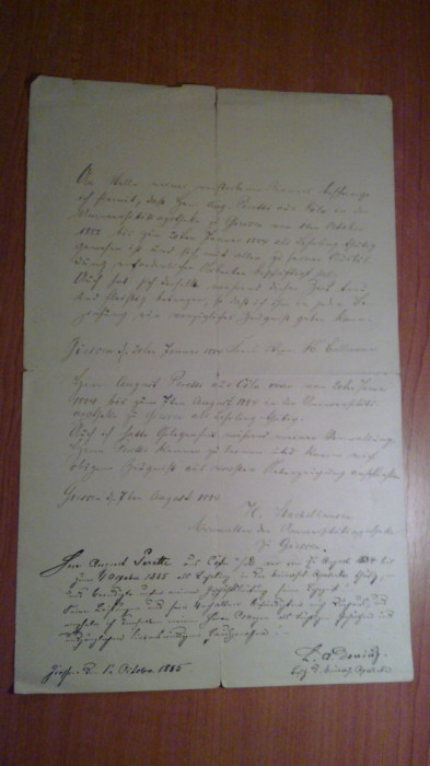 document in limba germana din anul 1885