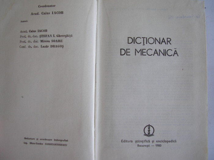 Dictionar De Mecanica - Caius Iacob Stefan I. Gheorghita Mircea Soare Laza,r2