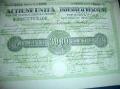 BANCA AGRICULTORILOR - Actiuni de 3000 lei / 1929. fond VERDE ....FRUMOASA foto