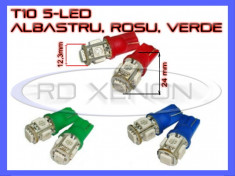 BEC AUTO LED LEDURI POZITIE T10 (W5W) - 5 SMD - POZITII, PLAFONIERA, NUMAR - CULOARE ALBASTRU, ROSU, VERDE, GALBEN foto