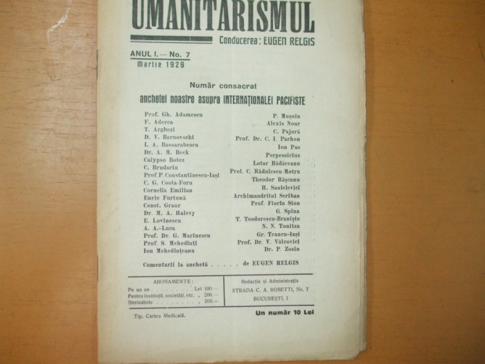 Umanitarismul An I nr 7 Numar consacrat internationalei pacifiste 1929 017