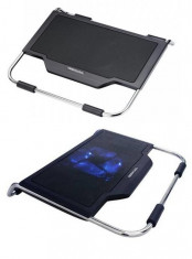 Laptop cooler pad 15.4 inch , blue light, 1 ventilator, 1 port USB (suplimentar), material aluminiu, unique design, cooler silentios, Notebook Cooling foto