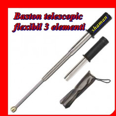 Baston Telescopic Autoaparare Police Flexibil Arc Otel 3 Elementi Gratuit Husa Nichelat 50 cm foto