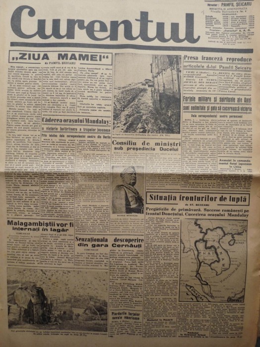 Ziarul Curentul , director Pamfil Seicaru , 4 mai 1942 , articole din razboi