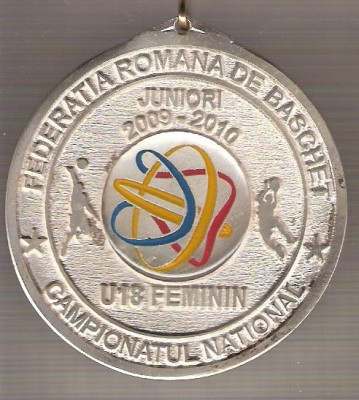 C174 Medalie BASCHET FEMININ JUNIORI 2009-2010 -CAMPIONATUL NATIONAL -panglica tricolora -marime circa 60x63 mm - aprox. 58 gr -starea care se vede foto