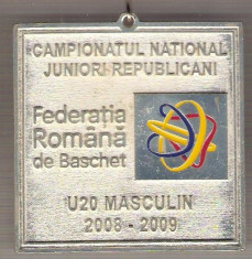C175 Medalie BASCHET MASCULIN 2008-209 -CAMPIONATUL NATIONAL JUNIORI -panglica tricolora -marime circa 66x69 mm - aprox. 84 gr -starea care se vede foto