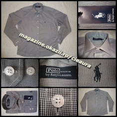 CAMASA REGULAR BARBATI firma RALPH LAUREN 100% BUMBAC PATRATELE ALBE NEGRE foto