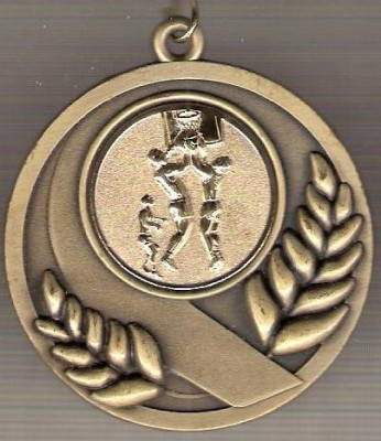 C188 Medalie CAMPIONATUL NATIONAL DE BASCHET JUNIORI II-EDITIA 2005/2006 -panglica tricolor-marime circa 49X54 mm - aprox. 30 gr -starea care se vede foto