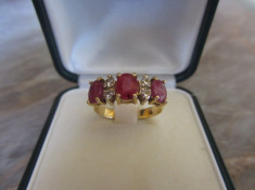 Inel Aur 18K 4 Diamante 3 Rubine | Gold Ring 18K 4 Diamonds 3 Rubies foto