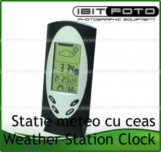 Statie meteo cu ceas (temperatura interior si exterior) - Weather Station Clock - NOU - Cadoul ideal foto