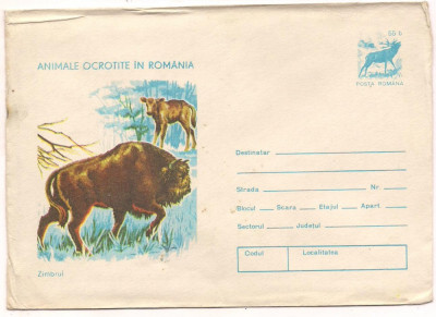 %plic(intreg postal)-FAUNA-ANIMALE OCROTITE IN ROMANIA-zimbrul cod 0089/76 foto