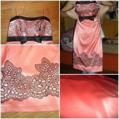 Rochie de seara, ocazie sau banchet ! Roz corai, cu dantela sparta neagra ! Marimea 36 foto