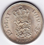 Danemarca 2 KRONER 1937 argint XF/a.UNC,PIESA DE COLECTIE