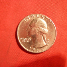 25 Centi SUA,1965 ,cal.NC, metal alb, d=2,9cm.