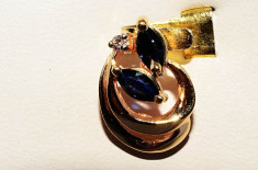 superb pandantiv aur galben 14K diamant si safire naturale albastre 1.15gr ieftin foto