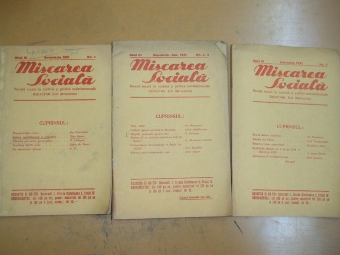 Miscarea sociala 8 numere 1931 - 1934, redactor Ilie Moscovici, 017