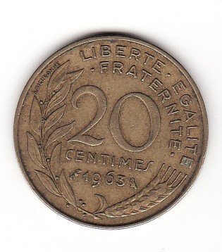 Franta 20 centimes 1963 - bufnita. foto